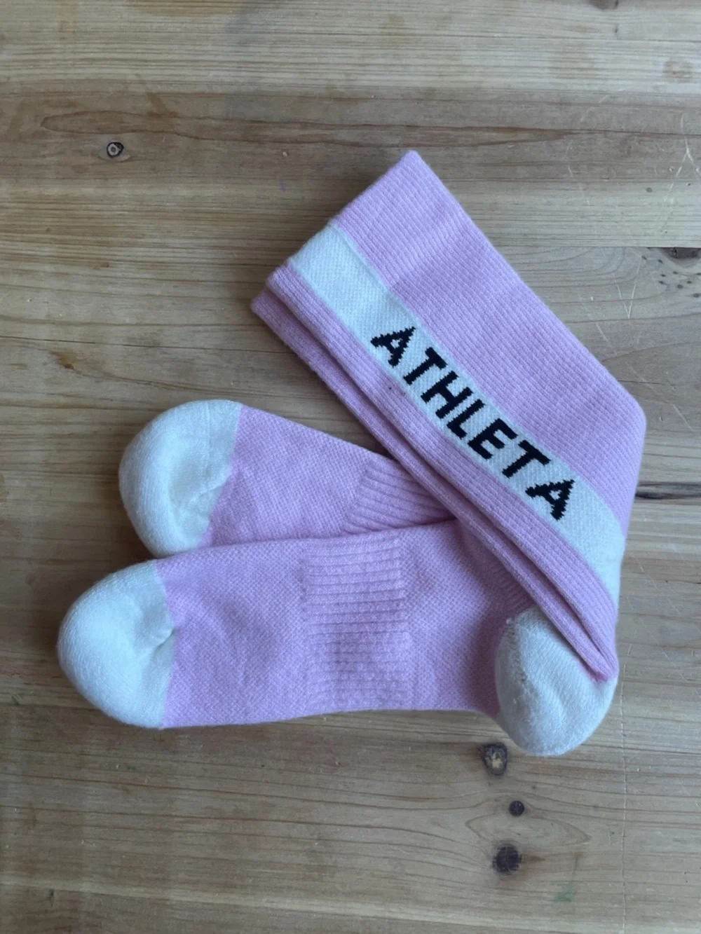 Athleta Light Pink Crew Socks with Cream Accents NEW